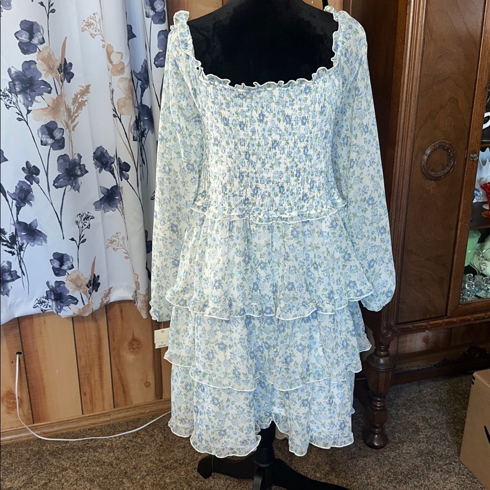 Ultra Flirt Spring and Summer Blue Floral Ruffle Tiered Dress - Picture 5 of 10